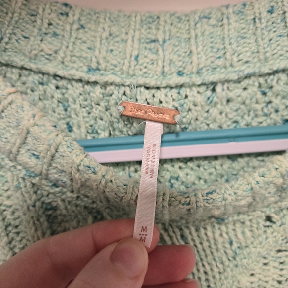 Free People On Your Side Cable Knit Cropped Boxy Pullover Green Sweater - Size M - Picture 3 of 6